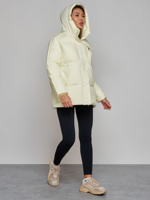 Зимняя женская куртка модная с капюшоном светло-желтого цвета 52308SJ - HULDLUCK фото 9