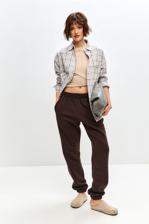 Брюки женские из футера трехнитка с начесом Сова шоколад