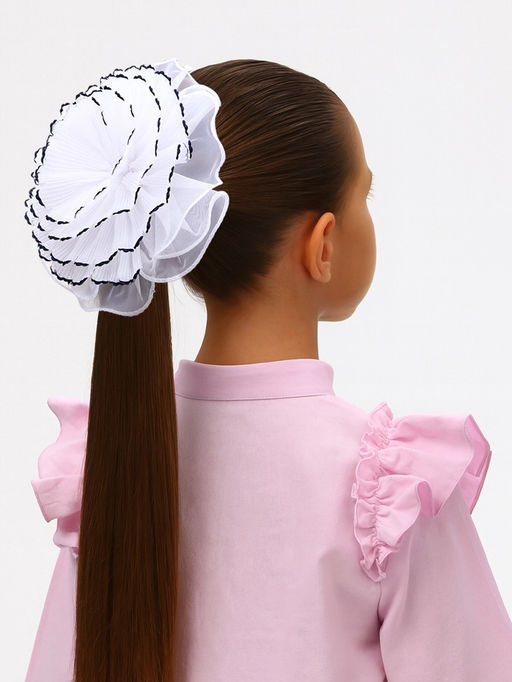 Цена за 6 шт. Бант для волос на резинке «Школьница», жатка края контраст, 16 см, сине-белый