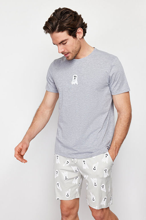 Gri Bask_l_ Regular Fit _rme _ortlu Pijama Tak_m_ TMNSS24PT00024 - Trendyolmilla фото 2