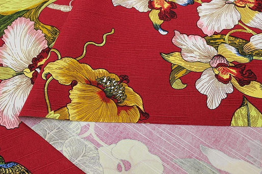 Интерьерный хлопок "Дикая орхидея" цв.рубиново-красный, ш.1.5м, хлопок-100%, 240гр/м.кв