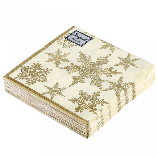 Салфетки бумажные "Bouquet de Luxe" 24х24см, 3-х слойные, 25 штук в упаковке, 100% целлюлоза, "Снегопад Золото" (Россия)