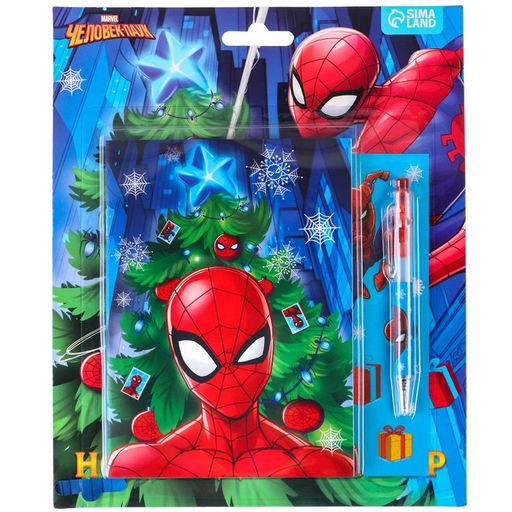 Канцелярский набор «С новым годом», блокнот А6, ручка, наклейки, «Человек-паук»