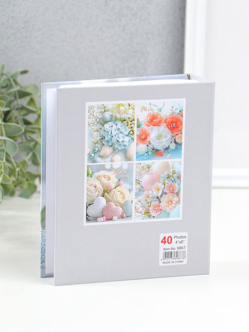 Фотоальбом на 40 фото 10×15 см «Белые розы и сердечки в посыпке», в коробке, 4.5×14×17 см