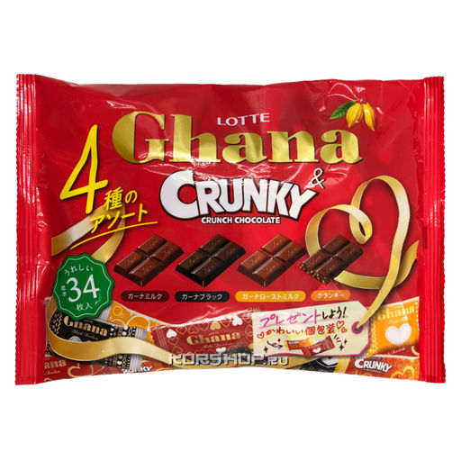 Шоколадное ассорти (4 вида) Ghana Crunky Lotte, Япония, 129 гРаспродажа
