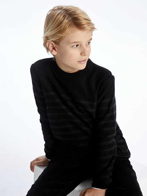 Bisiklet Yaka ?izgili Uzun Kollu Erkek ?ocuk Triko Kazak - Waikiki фото 2