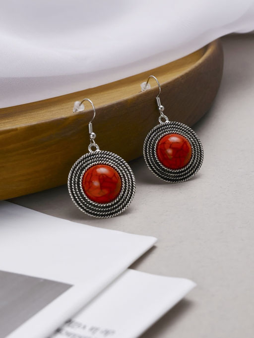 Серьги «Круг» винтаж, красные в чернённом серебре