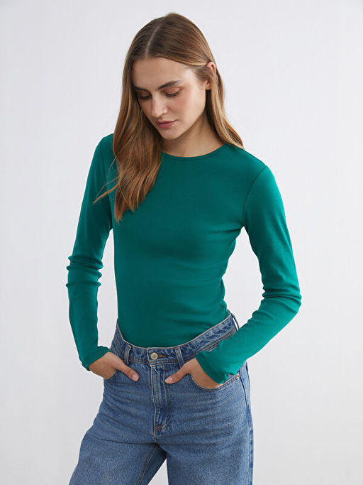 B?y?k Beden Bisiklet Yaka Fitilli Kad?n Ti??rt