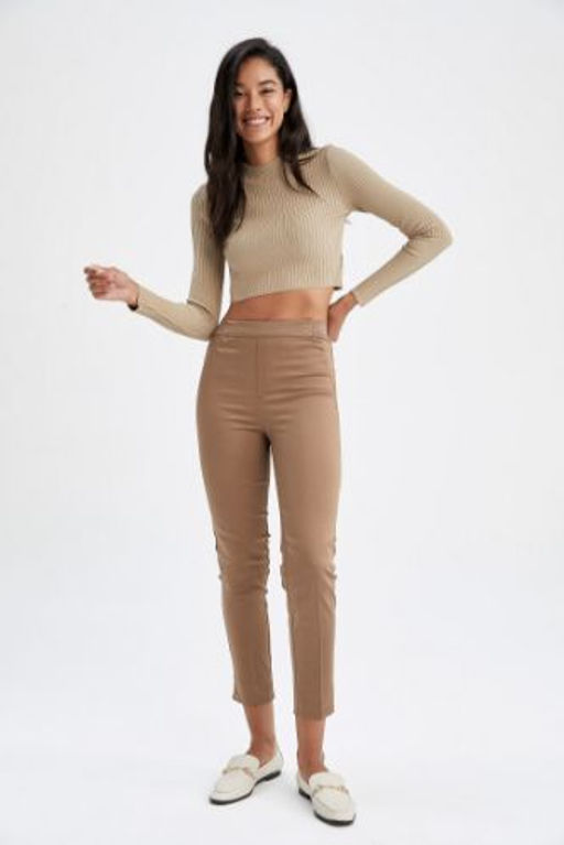 Valentina Sigaret Saten Pantolon Normal Bel Basic Duz Beli Lastikli Duz Paca