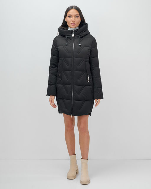 Куртка зимняя женская классическая с капюшоном черного цвета 7671Ch - Visdeer фото 15