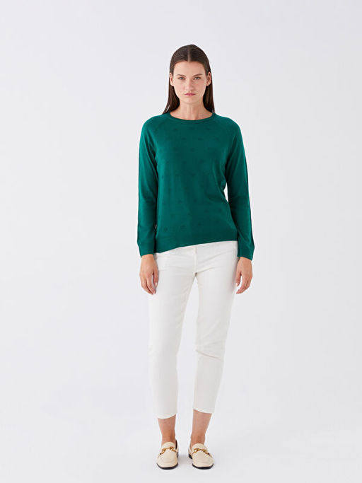 Bisiklet Yaka Kendinden Desenli Uzun Kollu Kad?n Triko Kazak - Waikiki фото 2