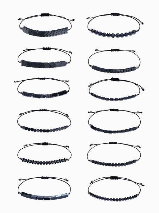 Цена за 12 шт. Браслет-оберег «Гематит» ассорти форм, серый
