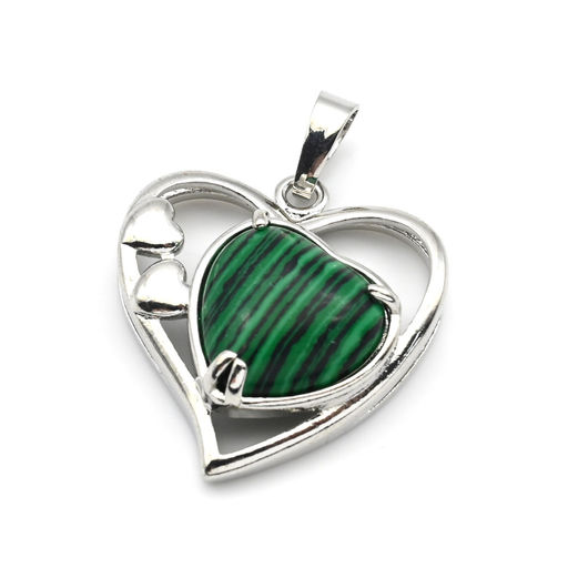 Подвеска в виде сердца 27*29мм с малахитом искусственным
