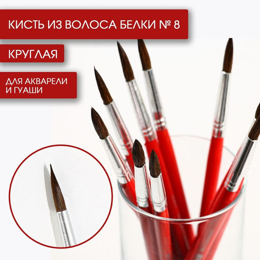 Кисть для рисования из волоса белка круглая № 8 (диаметр обоймы 5 мм; длина ворса 22 мм) Цена за 10 шт.