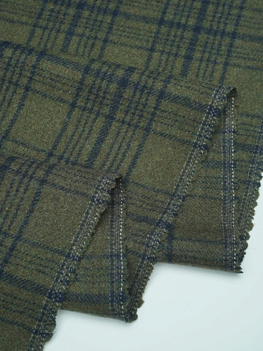 Шерсть пальтово-костюмная Твид Клетка цв.чернильный на т.хаки , ш.1.5м, шерсть-60%, п/э-40% - Купава фото 6