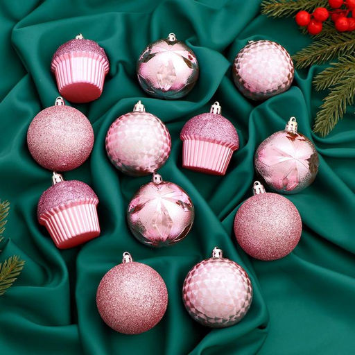 Ёлочные игрушки Пироженки, шары новогодние, набор 12 шт., d=6 см, розовый - Зимнее волшебство фото 2