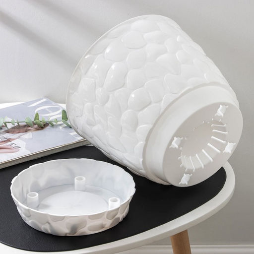 Горшок для цветов с поддоном «Камни», 8 л, пластиковый, белый