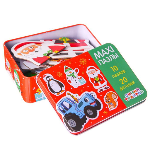 Макси-пазлы в металлической коробке Синий трактор. Новый год, 20 деталей, 10 пазлов  фото 2