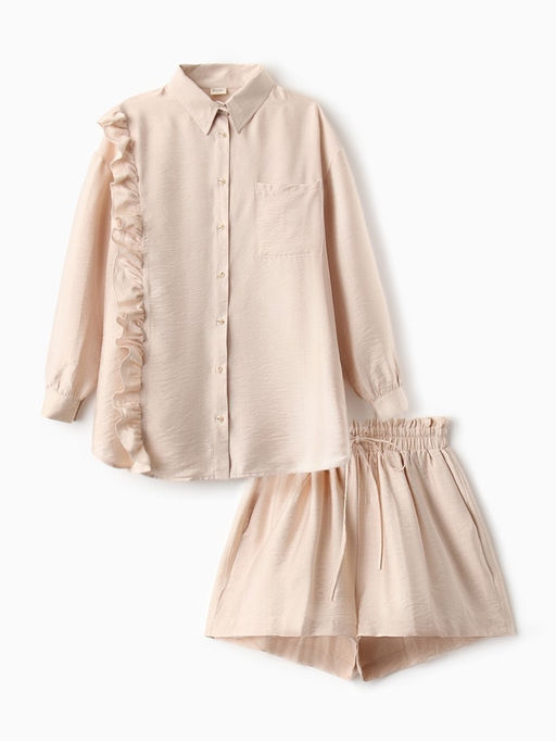 Костюм женский (блузка, шорты) MINAKU: Casual Collection, бежевый, размер 44