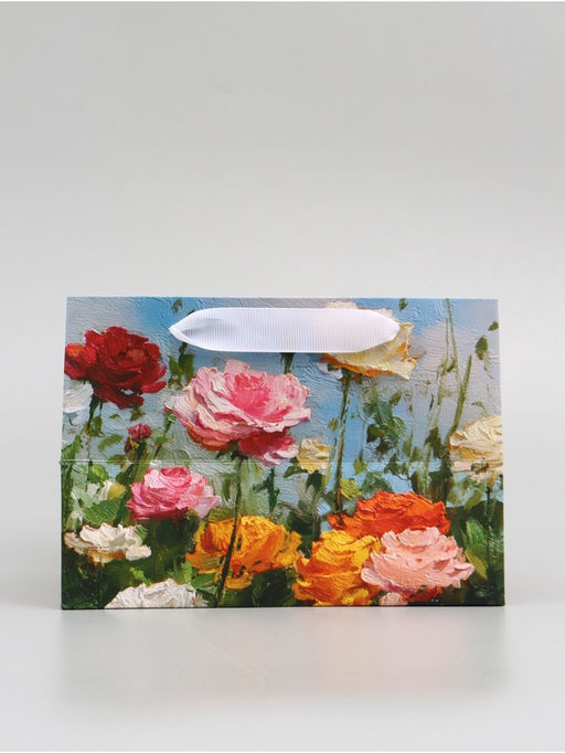 Цена за 2 шт. Пакет подарочный с широким дном «Цветы» 20 × 14 × 13,2 см