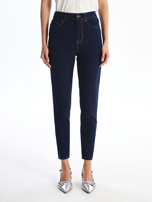 Y?ksek Bel Slim Mom Kad?n Jean Pantolon