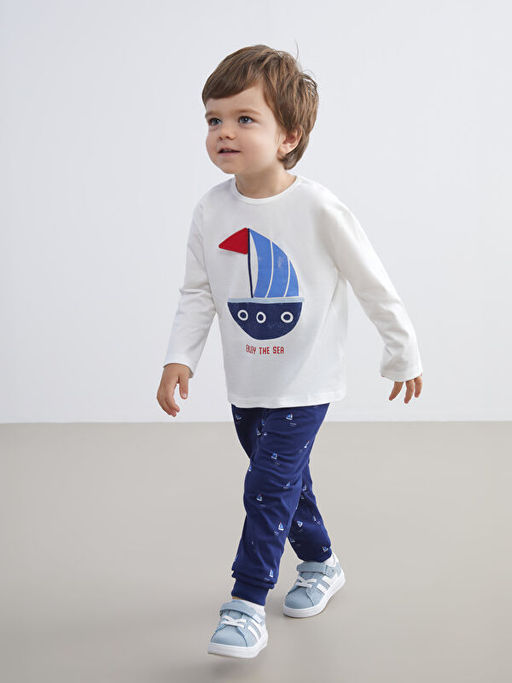 Bisiklet Yaka Bask?l? Erkek Bebek Pijama Tak?m