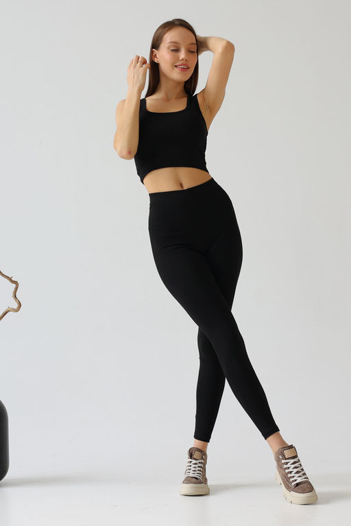 Лосины Легинсы из хлопка с лайкрой с высокой посадкой