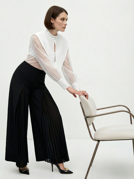 Блузка из органзы со съемным воротником OD-930-1 синий