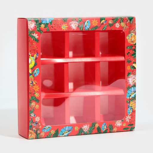 Цена за 5 шт. Коробка под 9 конфет с ячейками «Яркий Новый год» 14.5×14.5×3.5 см