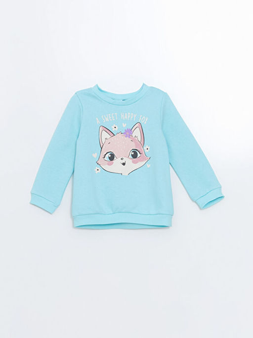 Bisiklet Yaka Bask?l? K?z Bebek Sweatshirt ve E?ofman Alt 2li Tak?m - Waikiki фото 2