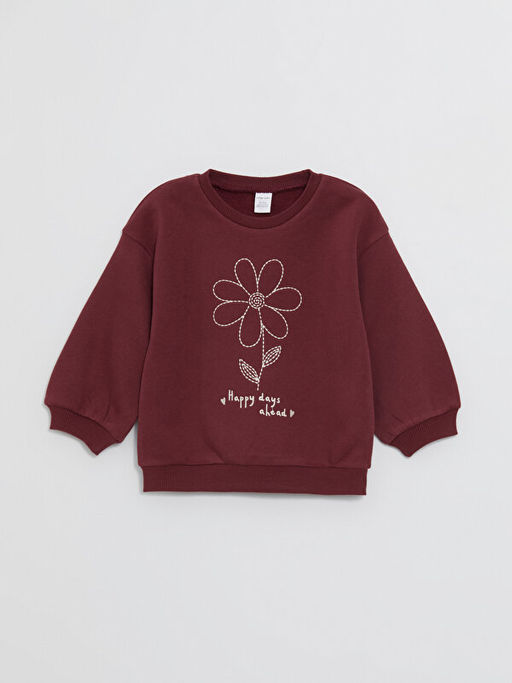 Bisiklet Yaka Bask?l? K?z Bebek Sweatshirt