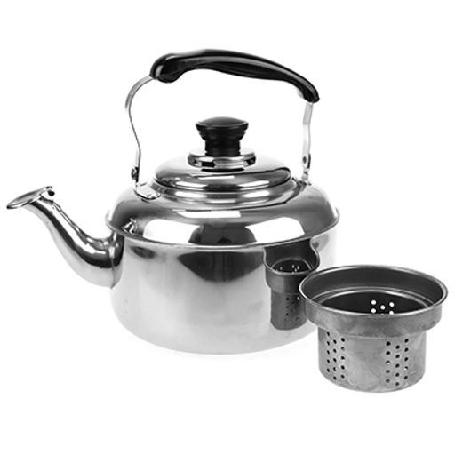 "Лампушка" Чайник из нержавеющей стали 1,8л, д16,5см h15см, с ситечком, со встроенным в крышку свистком, с ситечком, подвижная бакелитовая ручка, цветная коробка (Китай)