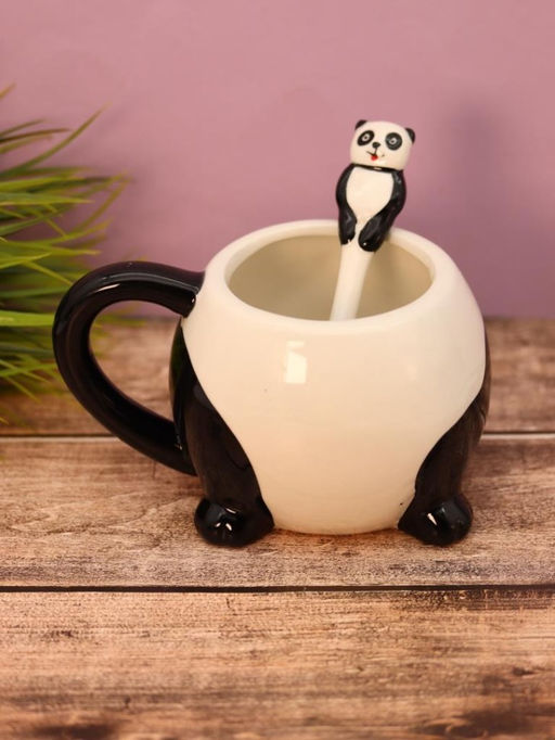 Кружка керамическая с ложкой Funny panda, black (450 мл)