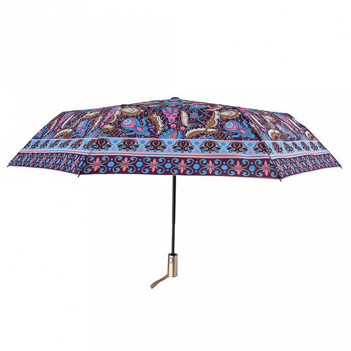 Зонт автомат Дива ткань эпонж (полиэстер) с деколью, 8 лучей, д/купола 95см h58см, 3 сложения, 29см в сложенном виде, механизм против ветра, пластмассовая ручка, цвет фиолетово-розовый, 321гр (Китай) - Домашняя Мода фото 2