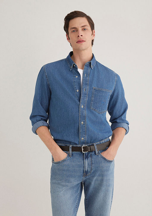 Jayden Classic Denim Indigo Mavisi Jean Gomlek  фото 3