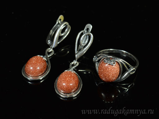 Кольцо Серьги с авантюрином имитация размер 18