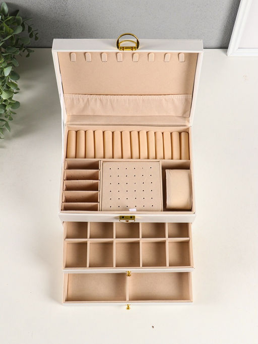 Шкатулка для украшений Miguel, 3 яруса, белая, 23×17.5×13.5 см