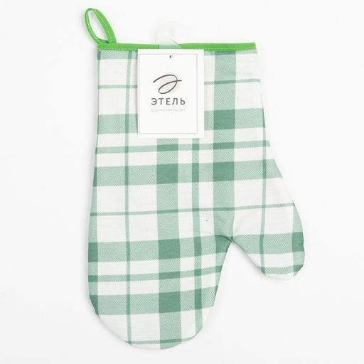 Варежка-прихватка Этель Eucalyptus (клетка) 20х27см,100% хлопок, саржа 190 гр/м2  фото 4