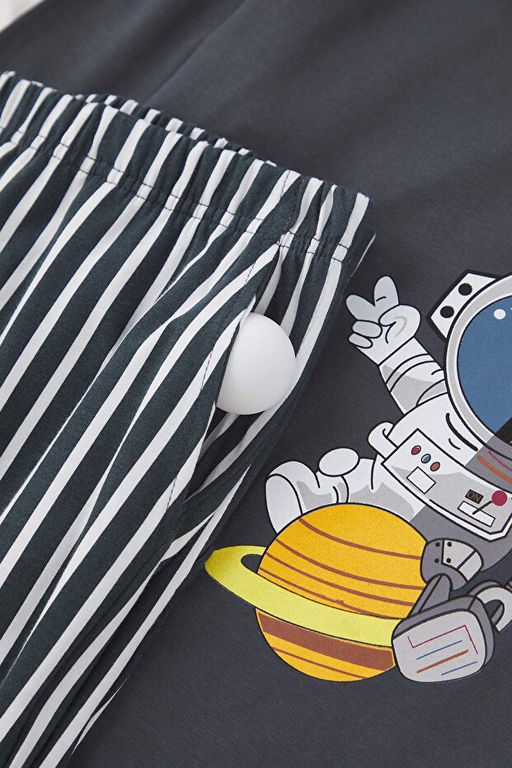 Antrasit Regular Pamuklu Uzun Kollu _st Astronot Bask_l_ Alt _izgili Pijama Tak_m_ TMNAW26PT00013 - Trendyolmilla фото 2