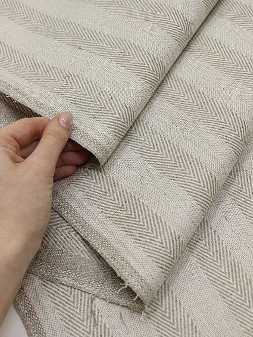 Полульняной жаккард Елочка цв.суровый, ш.1.6м, лен-50%, хлопок-50%, 200гр/м.кв - Купава фото 5