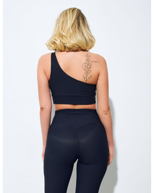 Топ на одно плечо в рубчик PREMIUM черный - Rowan фото 4