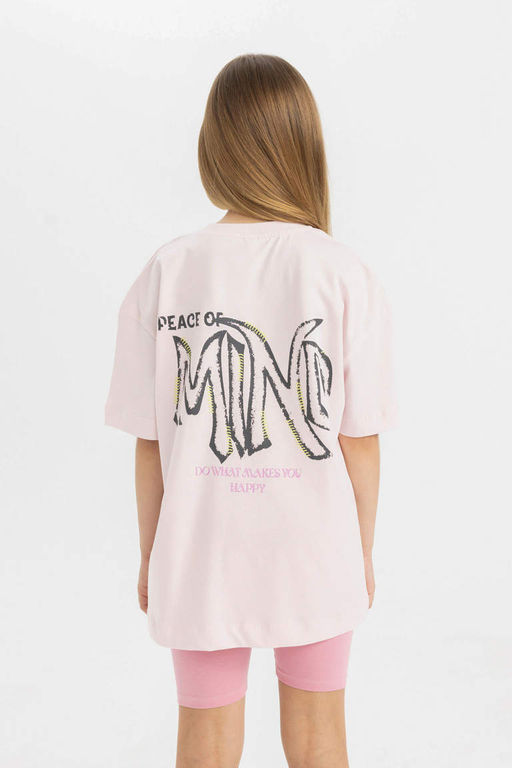 Футболка оверсайз с короткими рукавами и принтом для девочек - Defacto фото 6