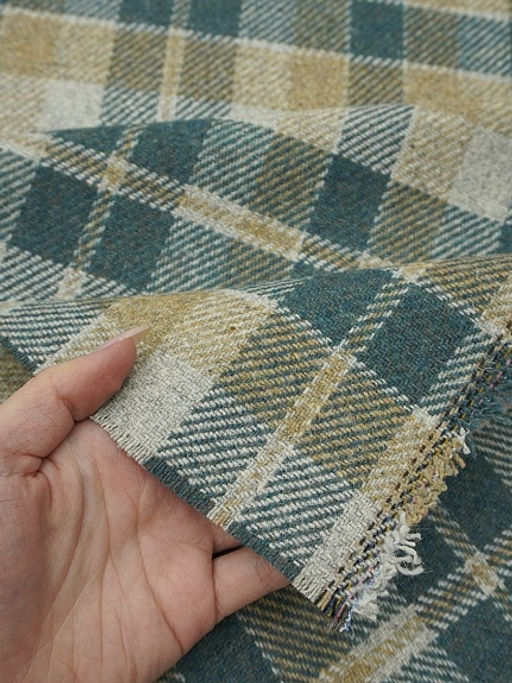 Шерсть пальтово-костюмная Твид Клетка цв.морская волна, ш.1.45м, шерсть-50%, п/э-50%, 390гр/м.кв - Купава фото 2