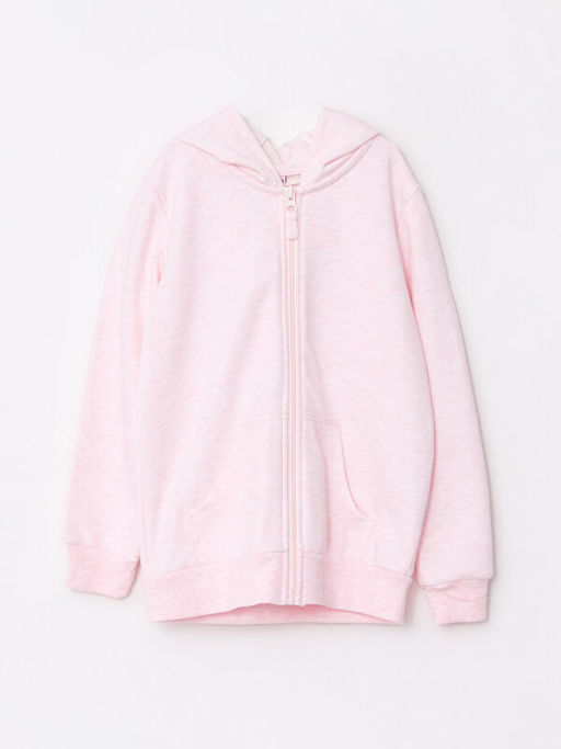 Kap??onlu Basic Uzun Kollu K?z ?ocuk Fermuarl? Sweatshirt