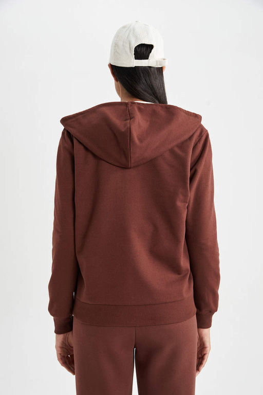 Базовая толстовка на молнии с капюшоном обычного кроя - Defacto фото 7