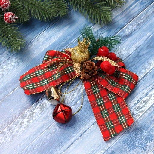 Ёлочная игрушка Зимнее волшебство. Новогодний стиль пластик, бант клетка ягоды, 1411 см, красный фото 2