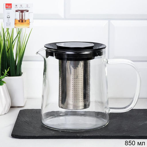 Чайник 850 мл жаропрочное стекло / С01-850 /уп 36/* с нейлоновой крышкой - Галеонтрейд фото 2