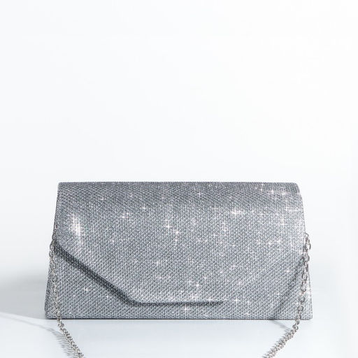 Сумка-клатч на магните, длинная цепь, цвет серебристый