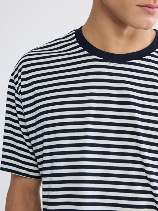 Bisiklet Yaka ?izgili Penye Erkek Ti??rt