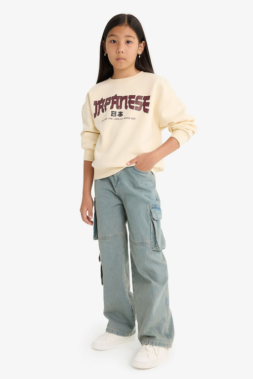 Relax Fit Bisiklet Yaka Bask_l_ __i Yumu_ak T_yl_ Sweatshirt K_z _ocuk - Defacto фото 2